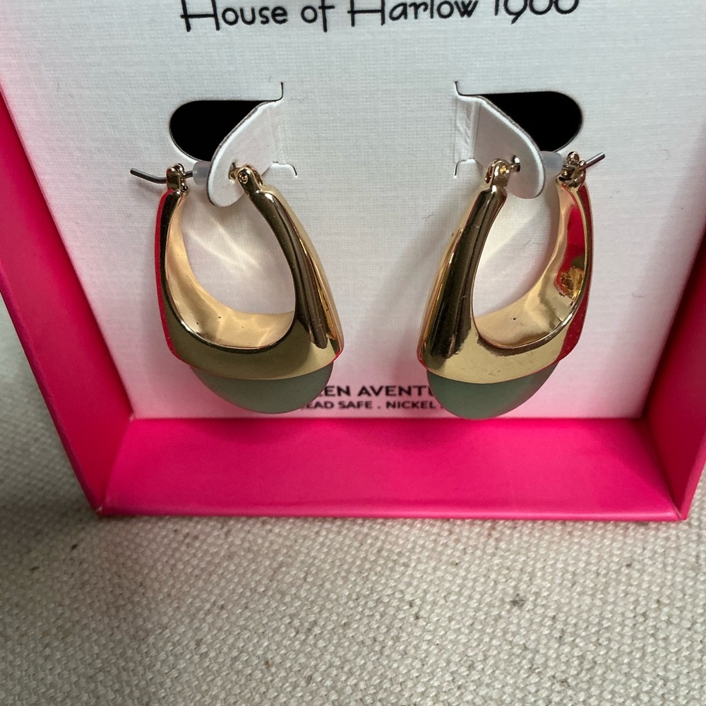 House of Harlow 1960 Gold and Green  hoop like Earrings